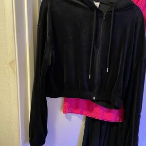 Cropped Velour Zip Up Hoodie